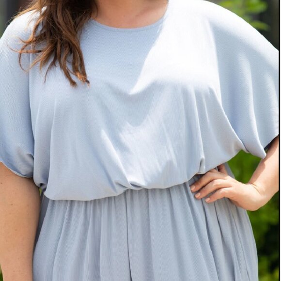 NEW - Plus Size Round Neck Split Flutter Sleeve Maxi Dress - Dusty Blue,  1X, 2x - Picture 4 of 16